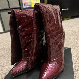 Burgundy Croc-Embossed Women Shoes